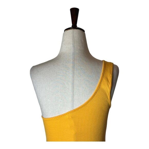 Anthropologie Shirt Women Extra Small Yellow Ribbed‎ Knit One Shoulder Tank Top - Picture 7 of 11